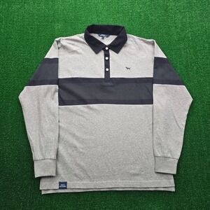 Simply Southern Polo Shirt Mens Large Gray Black Long Sleeve Dog Logo Preppy